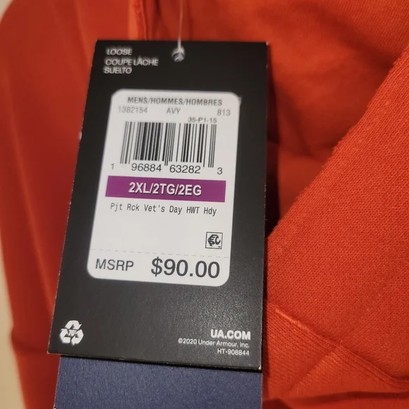 NWT UNDER ARMOUR x PROJECT ROCK VETERANS DAY HEAVYWEIGHT HOODIE ORANGE BLACK 2XL - Picture 9 of 11